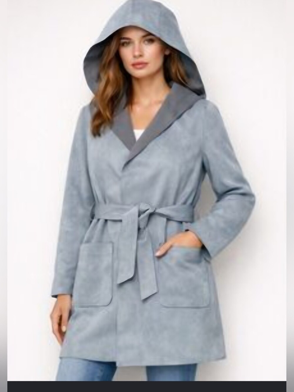Zara Light Gray Hooded Wrap Trench Coat with Belt